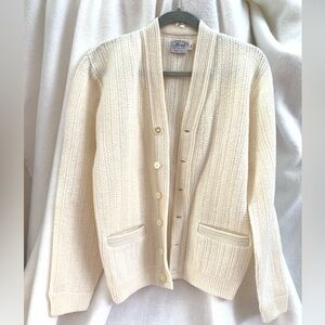 Vintage Cream Women's Knit Cardigan with Pearl Buttons and front pockets